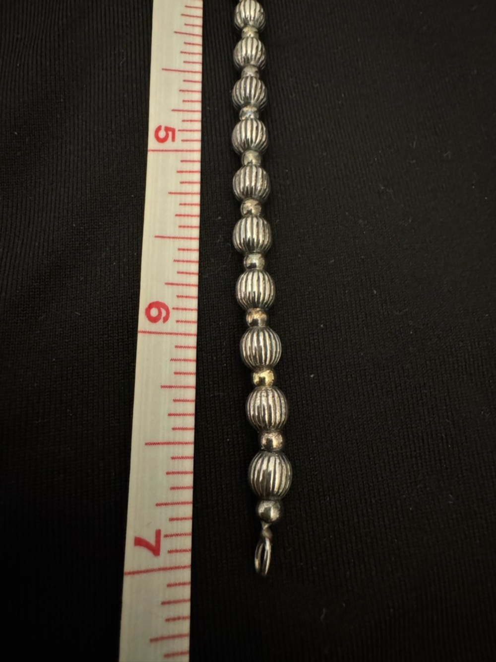 Sterling Silver Ribbed Bead Bracelet 925 Southwestern Style - 7” - Picture 3 of 7